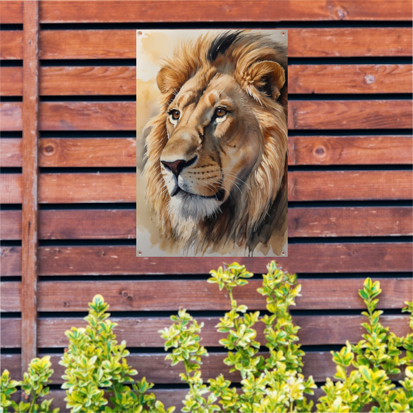 Majestueuze Waterverf Leeuw met Gouden Gloed tuinposter