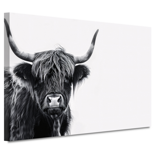 Portret van een Schotse hooglander in zwart-wit canvas