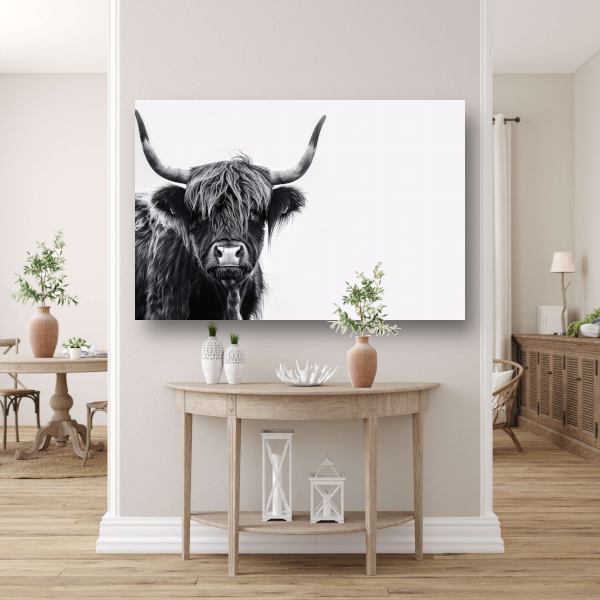 Portret van een Schotse hooglander in zwart-wit poster