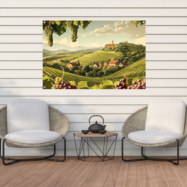 Impressionistische wijngaard met druiven tuinposter
