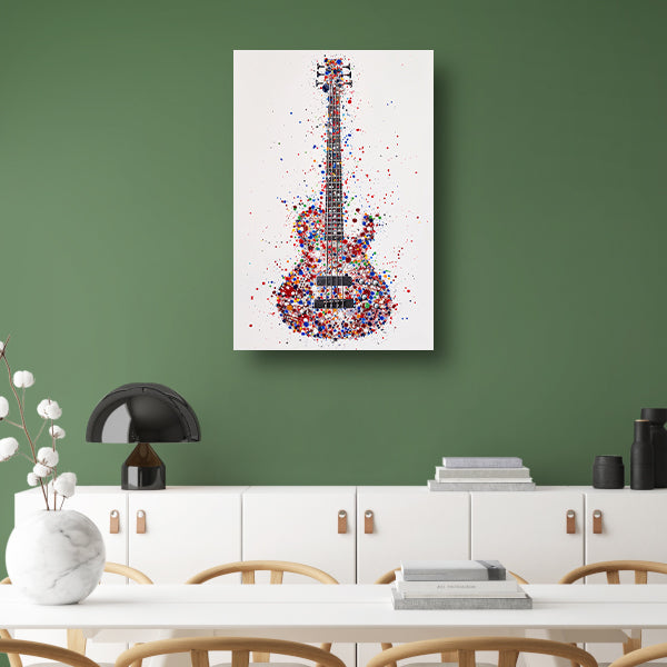 Kleurrijke abstracte gitaar met verfspatten poster