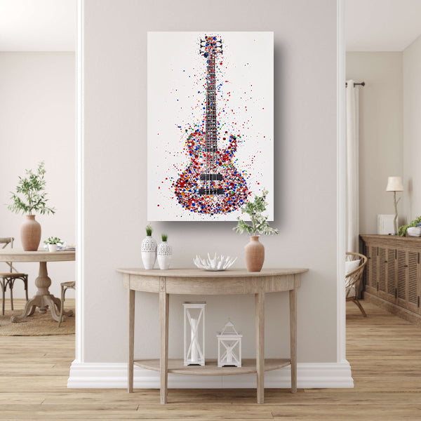Kleurrijke abstracte gitaar met verfspatten poster