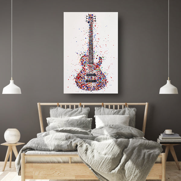 Kleurrijke abstracte gitaar met verfspatten poster