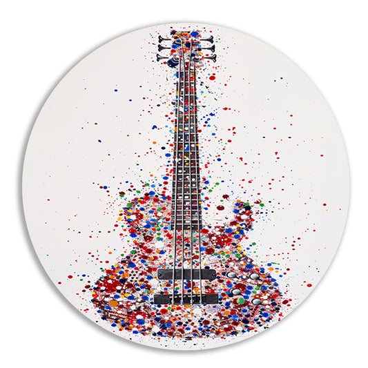 Kleurrijke abstracte gitaar met verfspatten aluminium muurcirkel