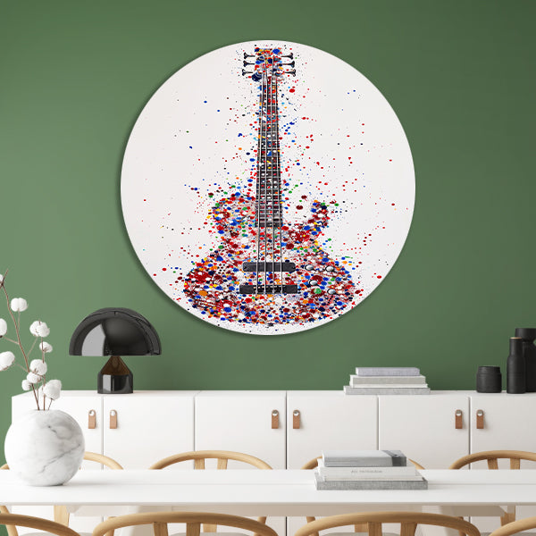 Kleurrijke abstracte gitaar met verfspatten aluminium muurcirkel