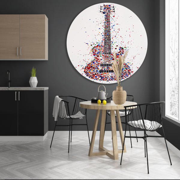 Kleurrijke abstracte gitaar met verfspatten aluminium muurcirkel