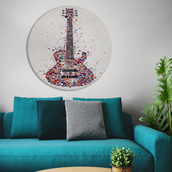 Kleurrijke abstracte gitaar met verfspatten forex muurcirkel