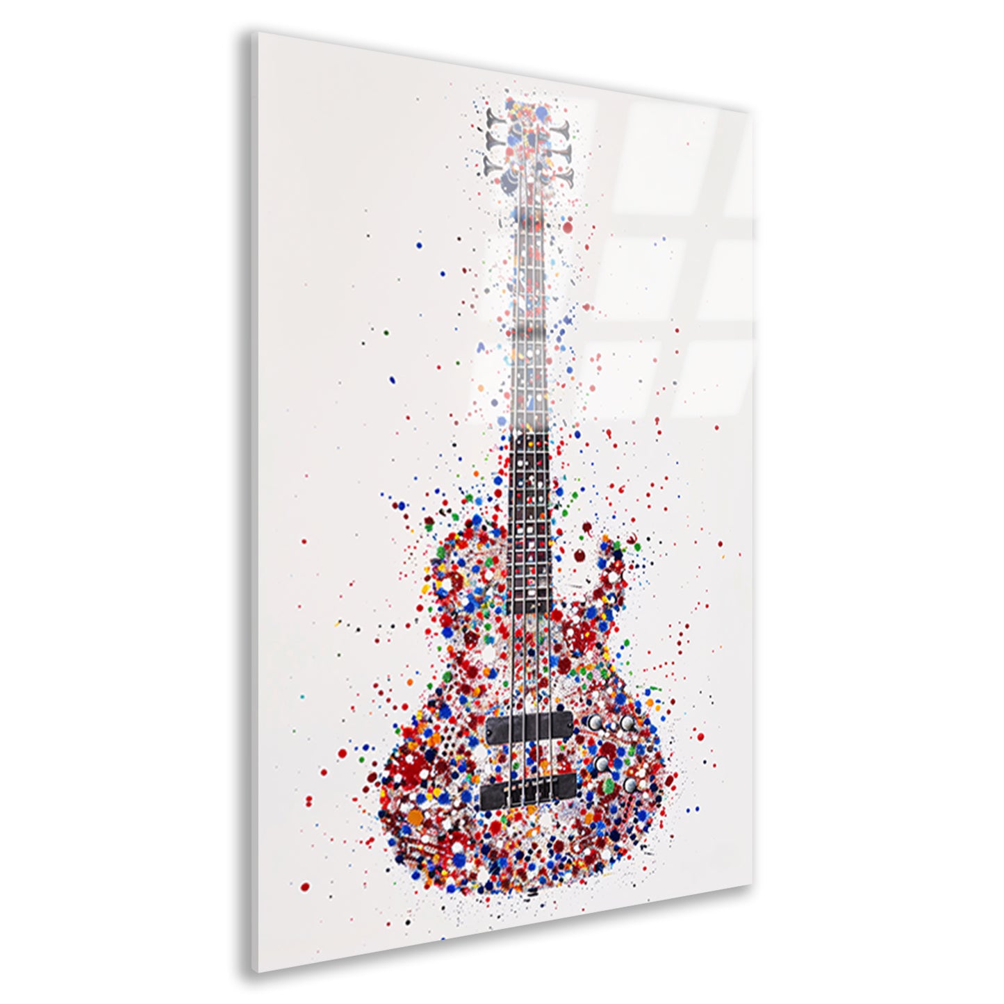 Kleurrijke abstracte gitaar met verfspatten acrylglas