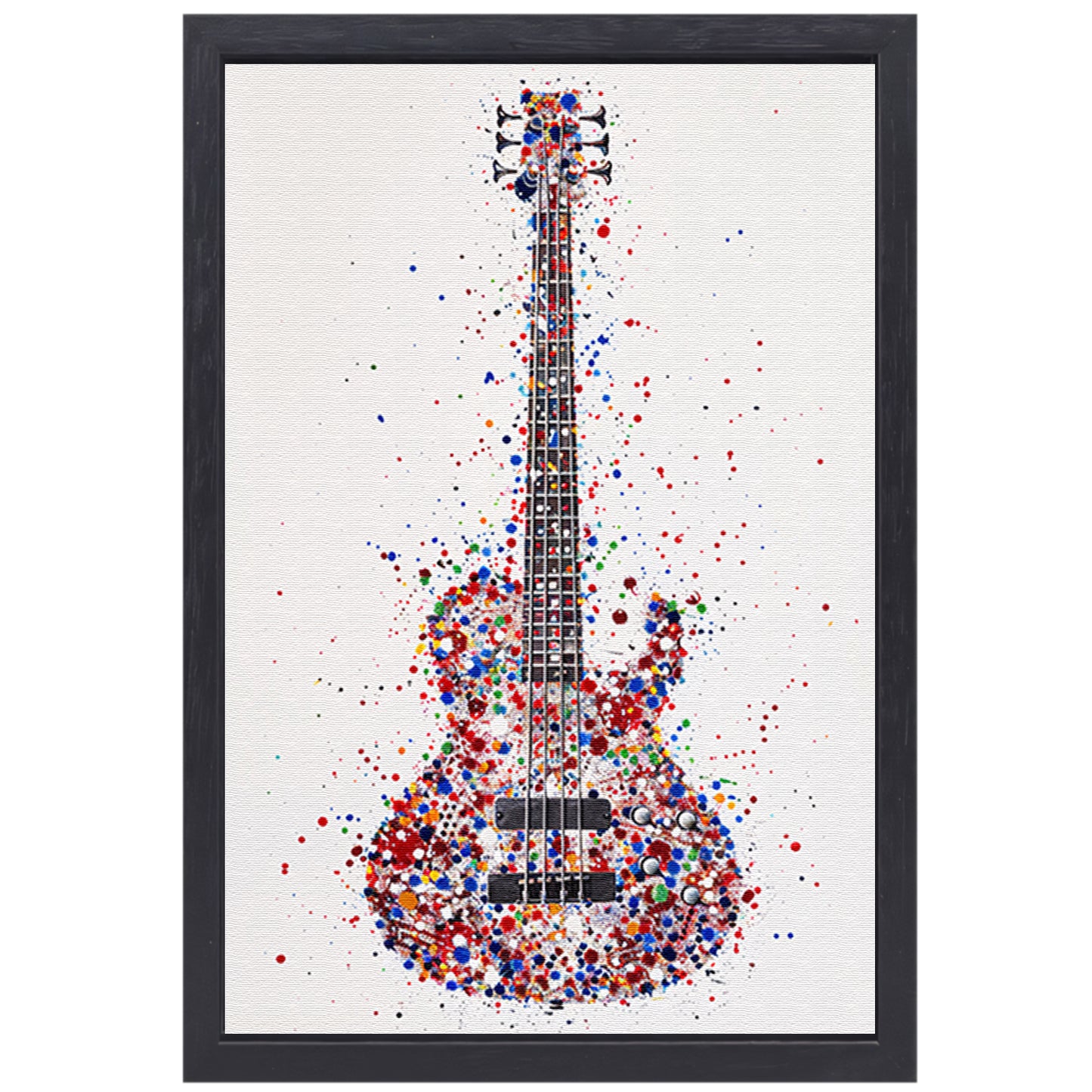 Kleurrijke abstracte gitaar met verfspatten canvas met baklijst