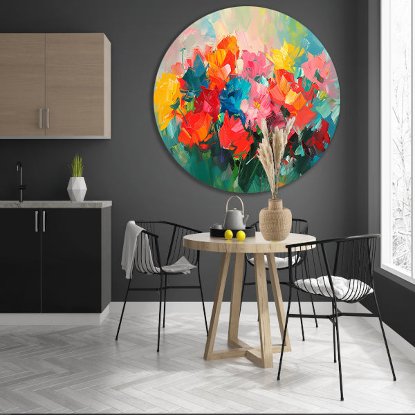 Abstracte kleurrijke bloemenweide olieverfschilderij forex muurcirkel