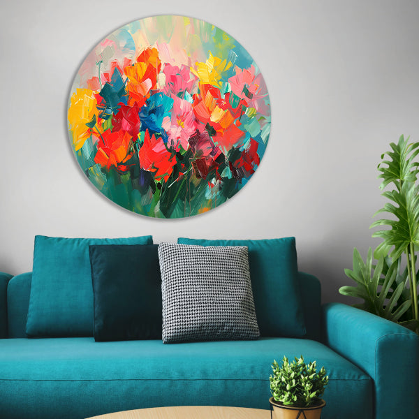 Abstracte kleurrijke bloemenweide olieverfschilderij forex muurcirkel