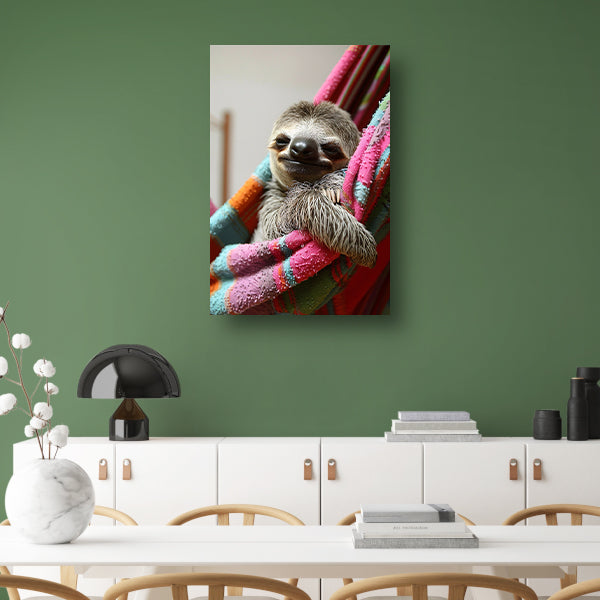 Luiaard in een Kleurrijk Hangmat canvas