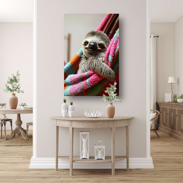 Luiaard in een Kleurrijk Hangmat canvas