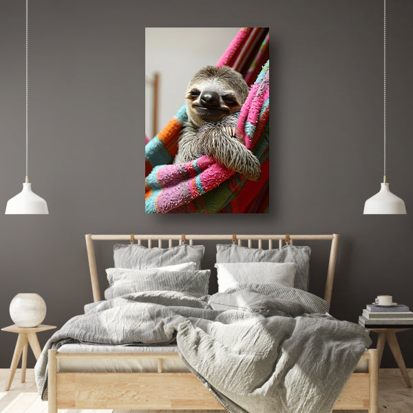 Luiaard in een Kleurrijk Hangmat canvas