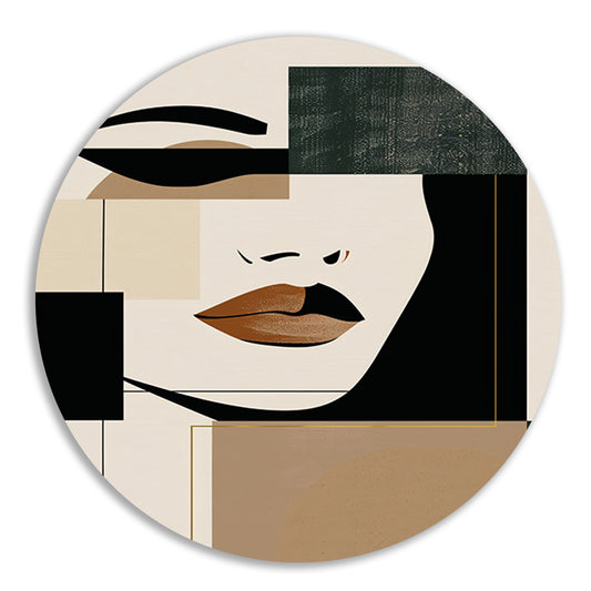 Abstracte vrouw in Art Deco stijl met beige tinten aluminium muurcirkel