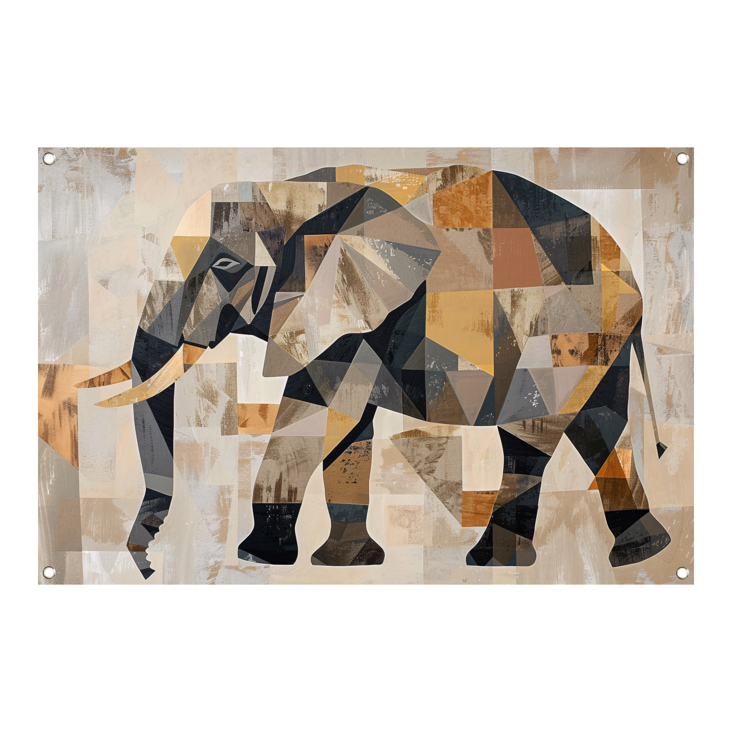 Geometrische Abstracte Olifant in Sepia tuinposter