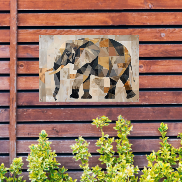 Geometrische Abstracte Olifant in Sepia tuinposter