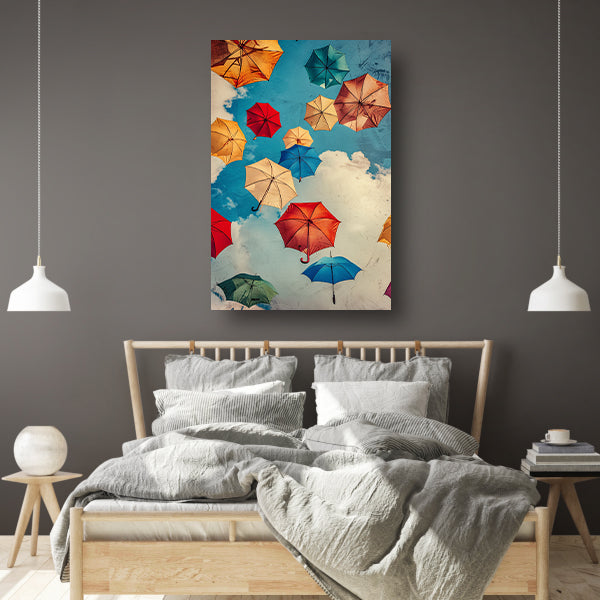 Kleurrijke Paraplu's in de Lucht poster