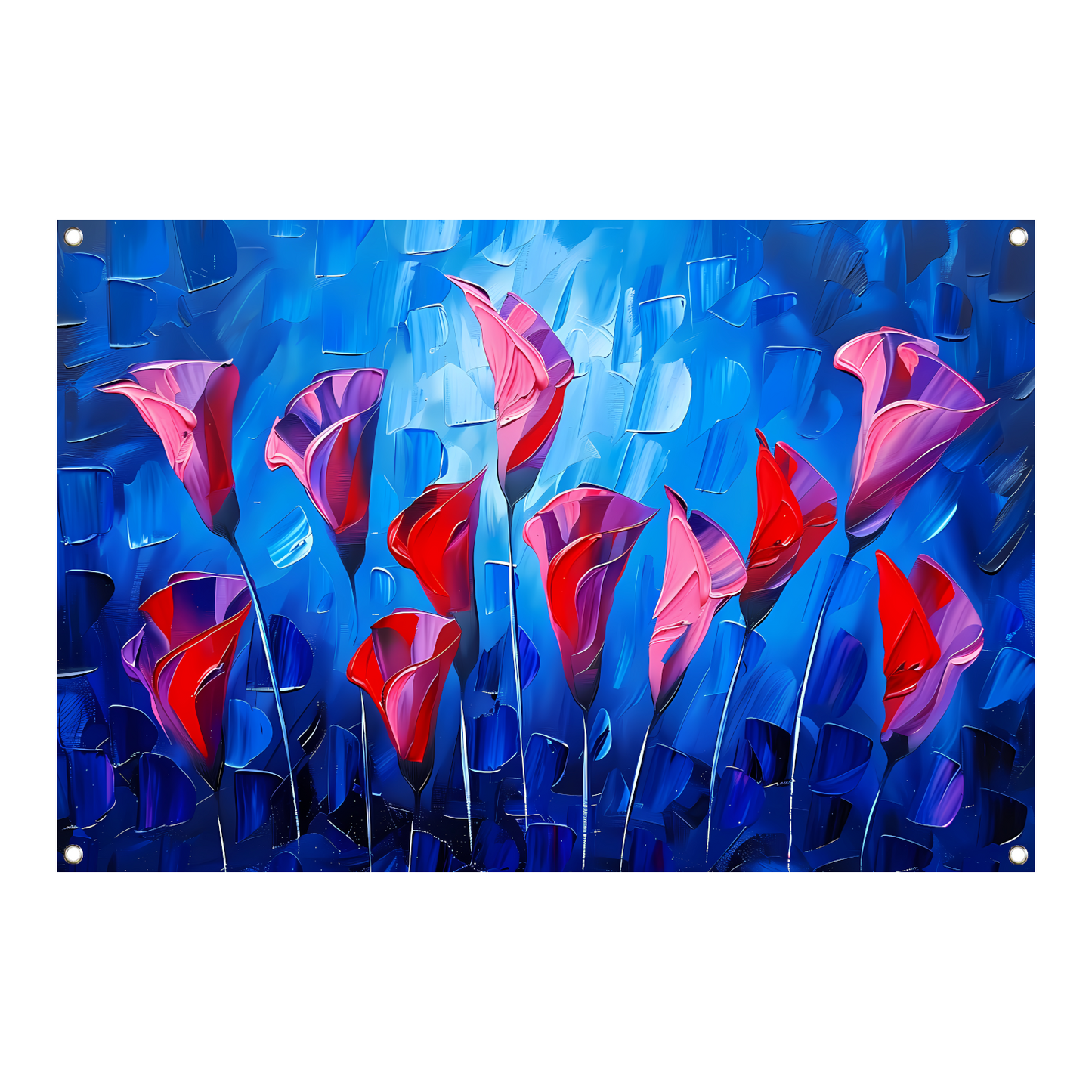 Abstracte bloemen in levendige kleuren schilderij tuinposter