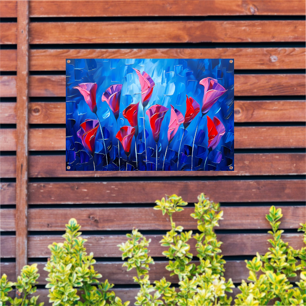 Abstracte bloemen in levendige kleuren schilderij tuinposter