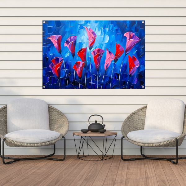 Abstracte bloemen in levendige kleuren schilderij tuinposter