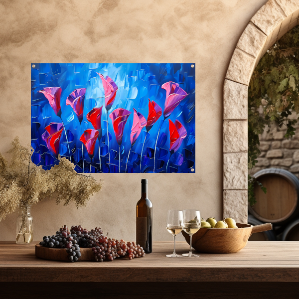 Abstracte bloemen in levendige kleuren schilderij tuinposter