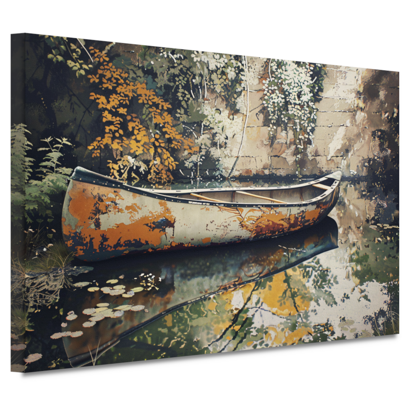 Impressionistische waterweg met riet canvas