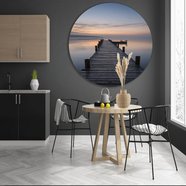 Houten Steiger Mistige Dageraad Stille Zee forex muurcirkel
