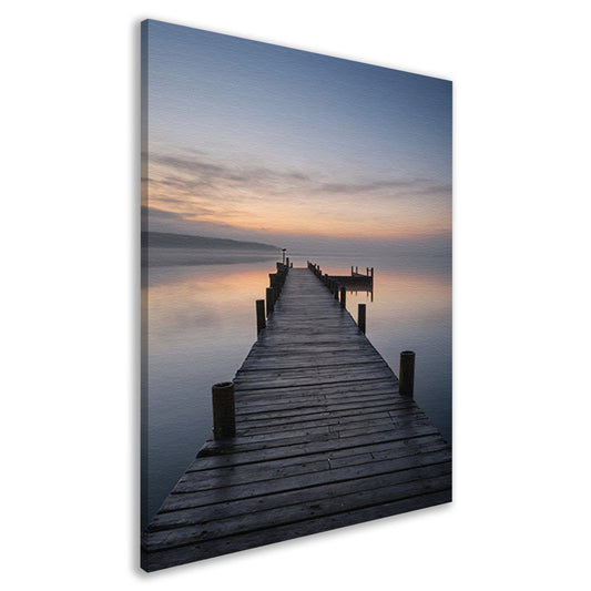 Houten Steiger Mistige Dageraad Stille Zee canvas
