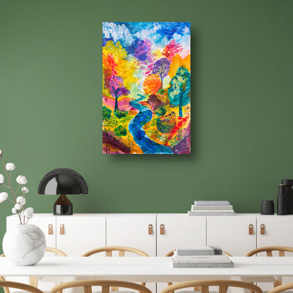 Kleurrijk abstract landschap aquarel schilderij poster