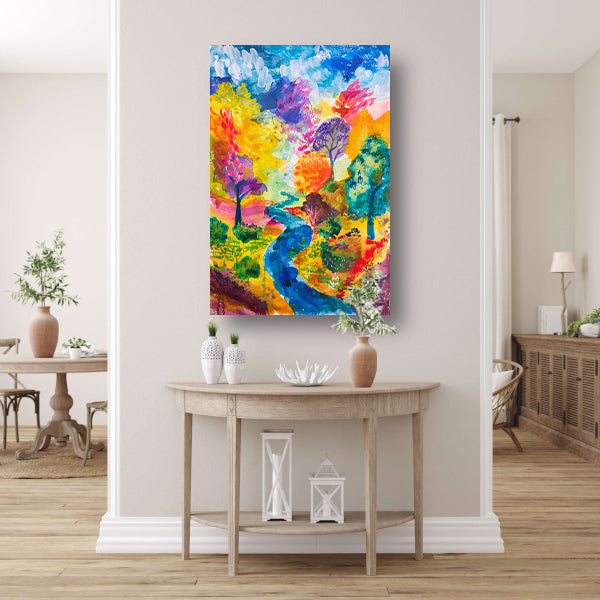 Kleurrijk abstract landschap aquarel schilderij poster