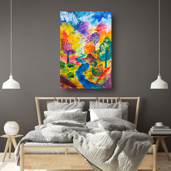 Kleurrijk abstract landschap aquarel schilderij acrylglas