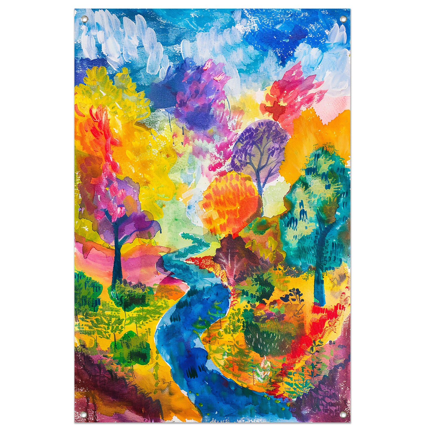 Kleurrijk abstract landschap aquarel schilderij tuinposter