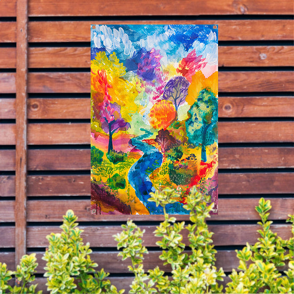 Kleurrijk abstract landschap aquarel schilderij tuinposter