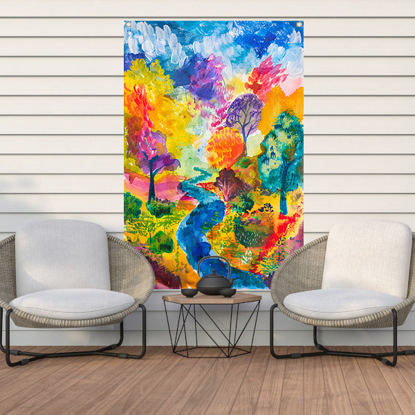Kleurrijk abstract landschap aquarel schilderij tuinposter