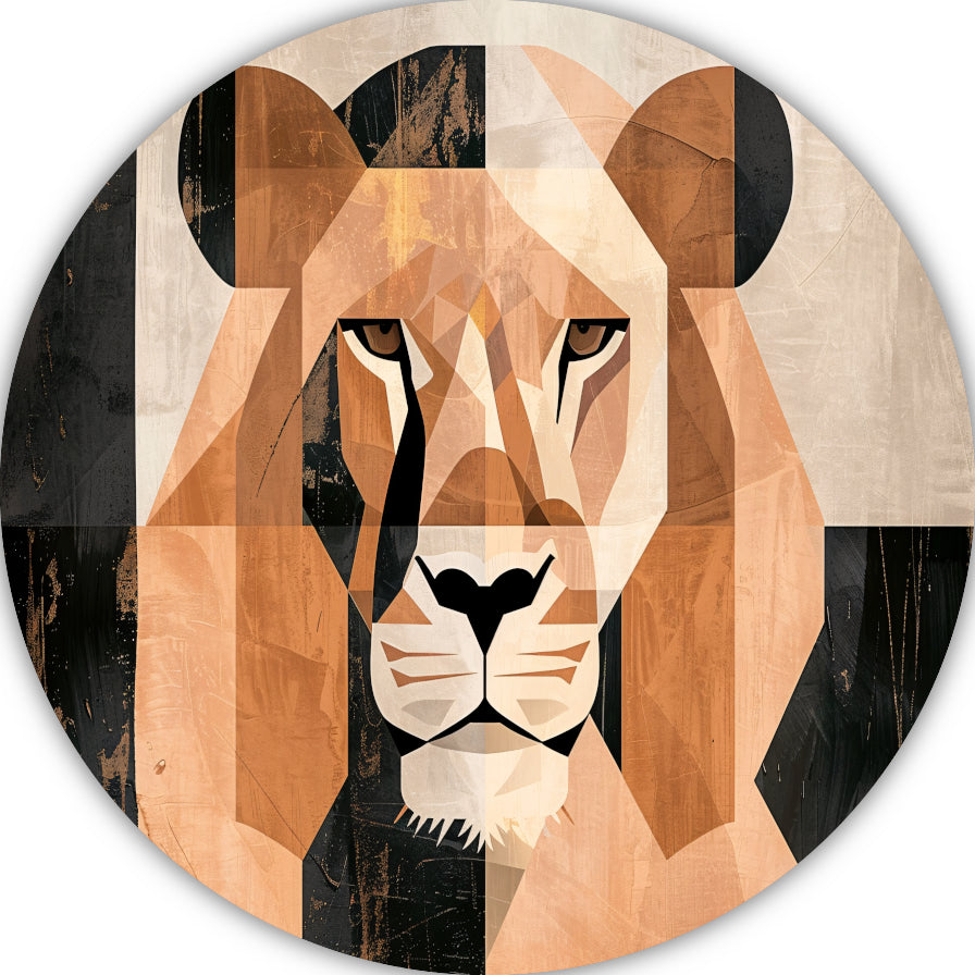 Geometrische Abstracte Leeuwenkop Art Deco aluminium muurcirkel