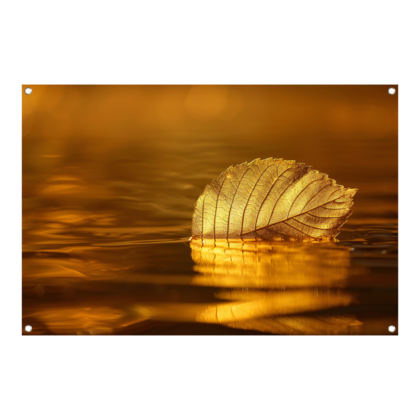Gouden blad op kalme wateren bij zonsondergang tuinposter