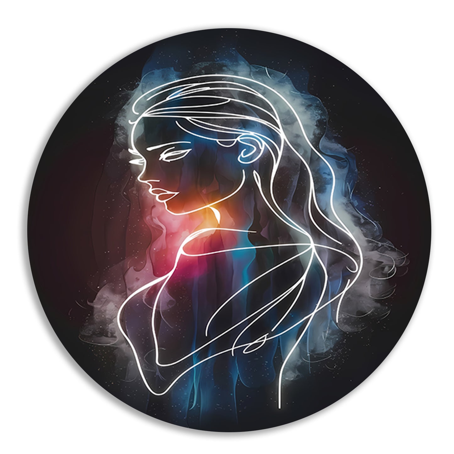 Kosmische lijnkunst portret van vrouw aluminium muurcirkel