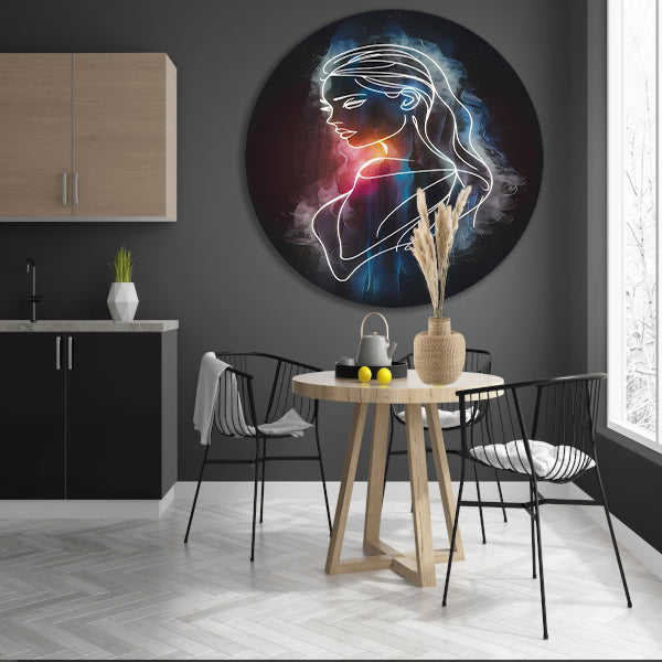 Kosmische lijnkunst portret van vrouw aluminium muurcirkel