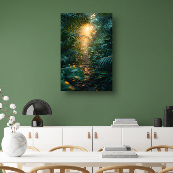 Zonnig pad door weelderig regenwoud canvas