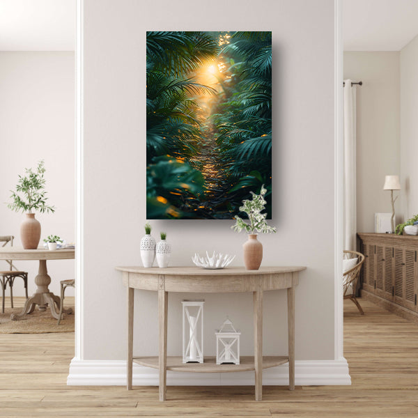Zonnig pad door weelderig regenwoud canvas
