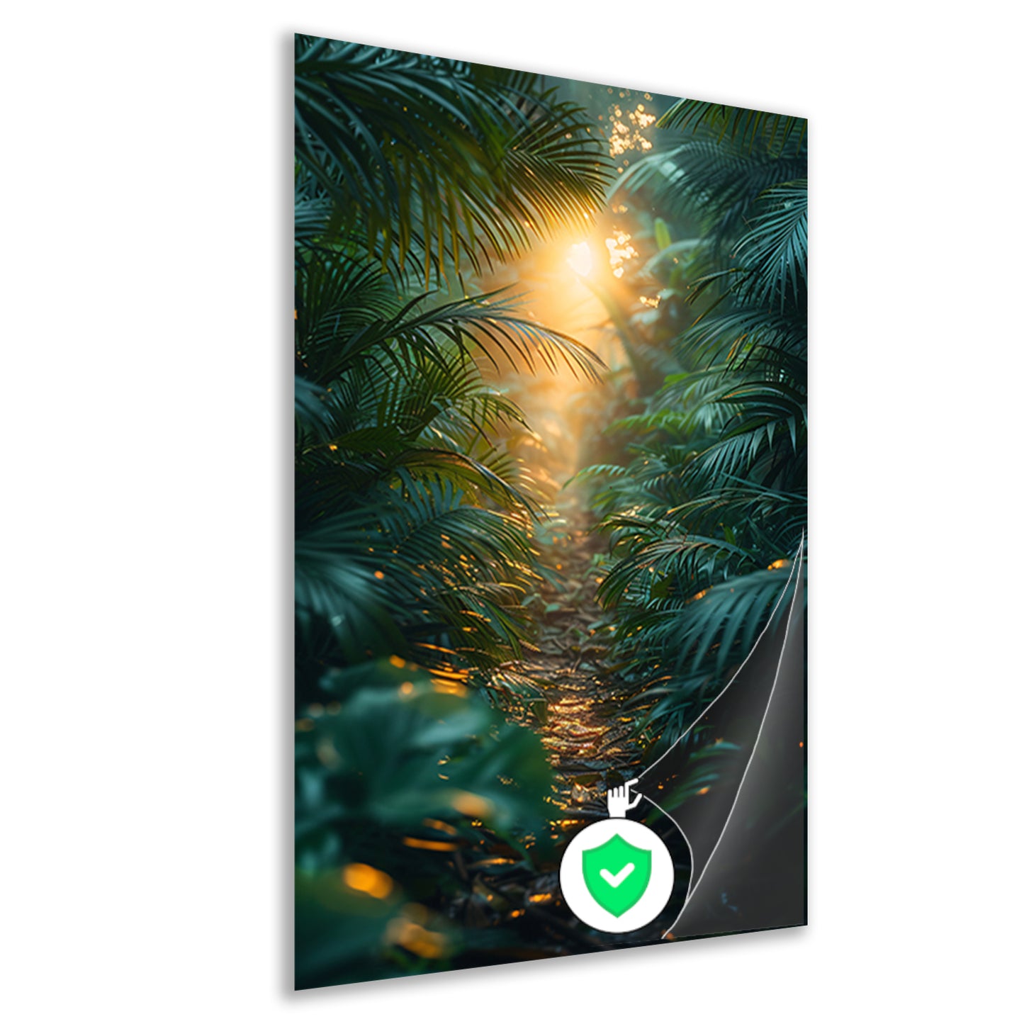 Zonnig pad door weelderig regenwoud poster