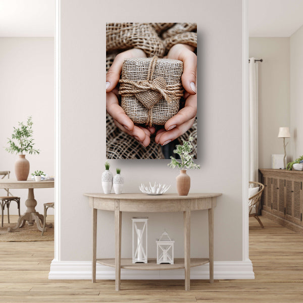 Rustiek ingepakt cadeau met hartaccent canvas