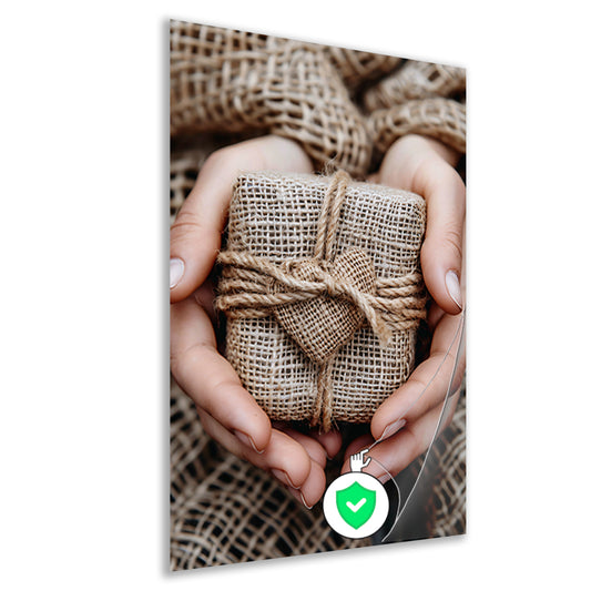 Rustiek ingepakt cadeau met hartaccent poster