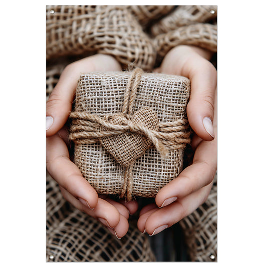 Rustiek ingepakt cadeau met hartaccent tuinposter