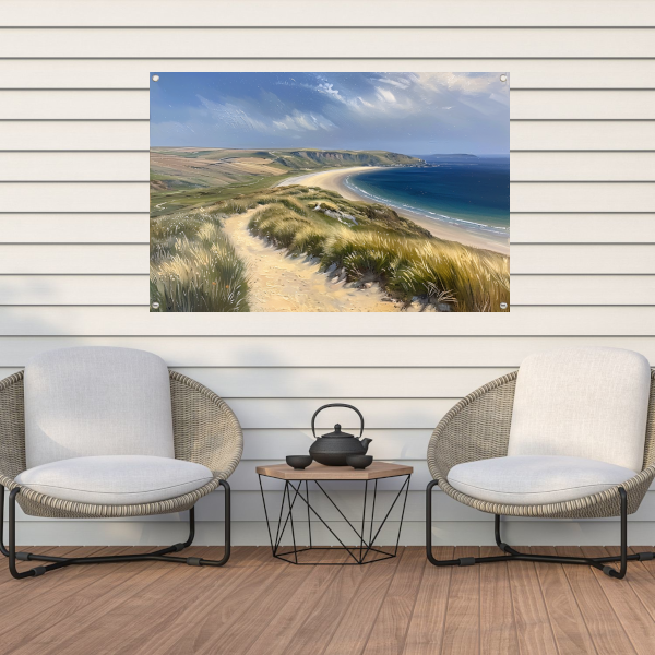 Prachtig strandlandschap met blauwe zee tuinposter