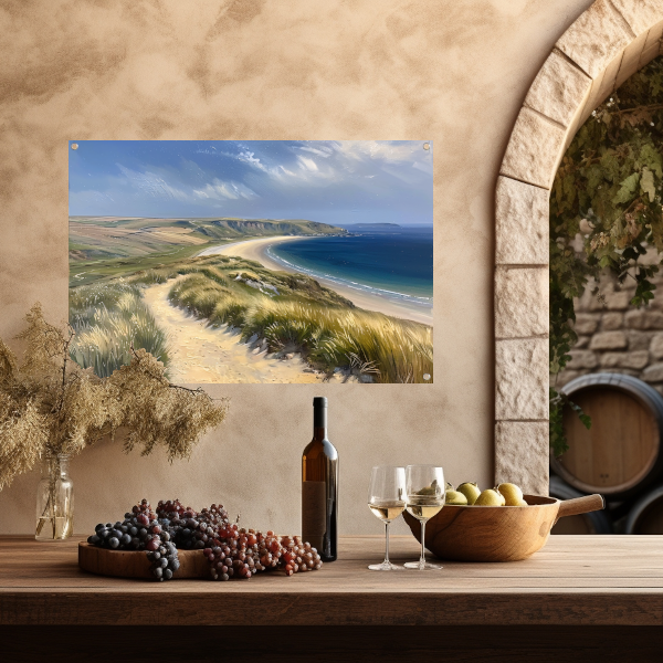 Prachtig strandlandschap met blauwe zee tuinposter