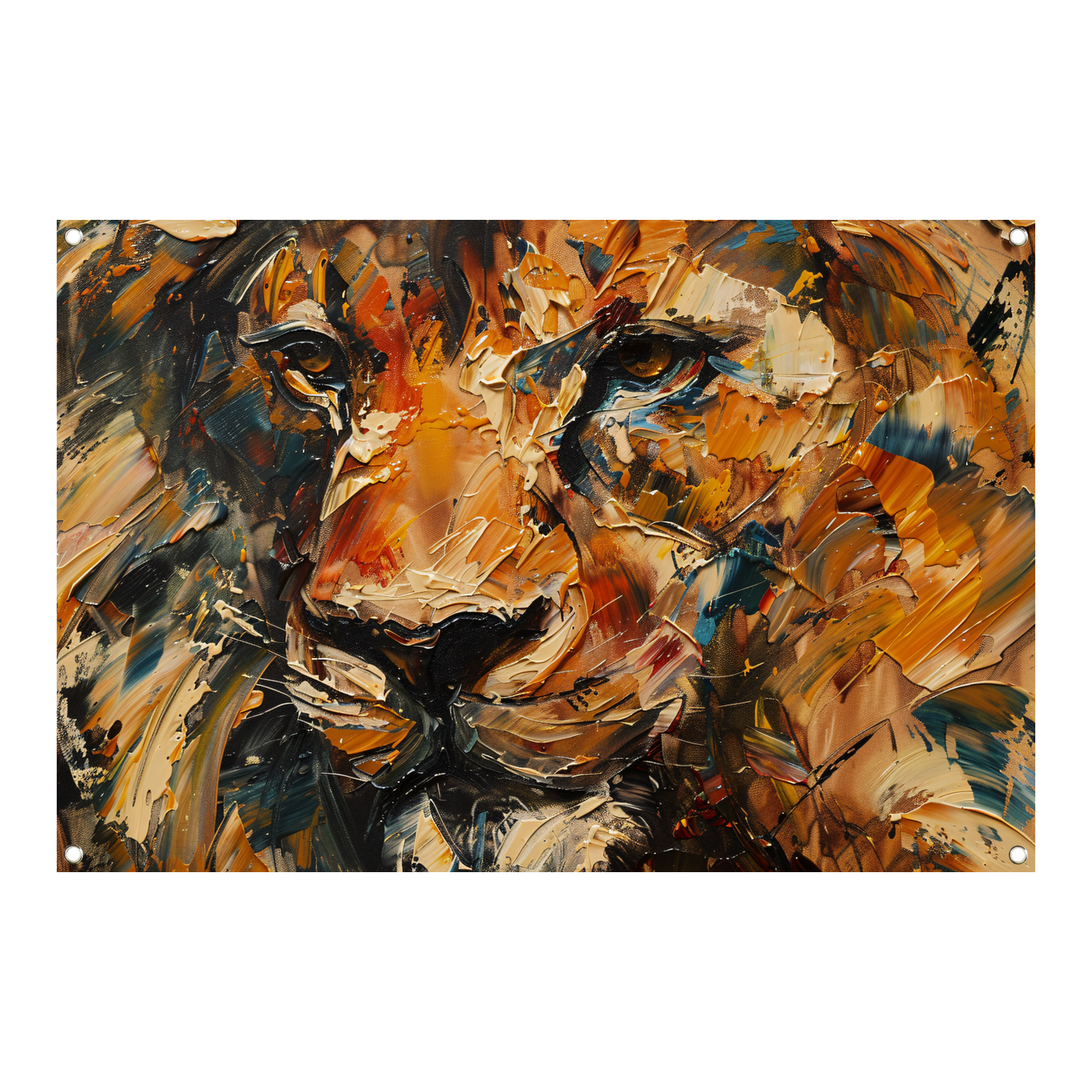 Expressieve Abstracte Leeuwenkop met Kleurrijke Streken tuinposter