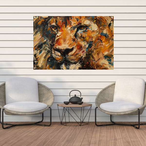 Expressieve Abstracte Leeuwenkop met Kleurrijke Streken tuinposter