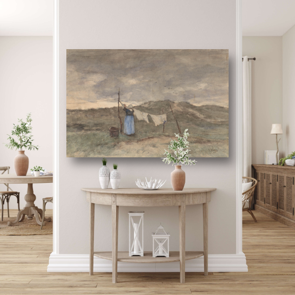 Vrouw bij een waslijn in de duinen - Anton Mauve acrylglas